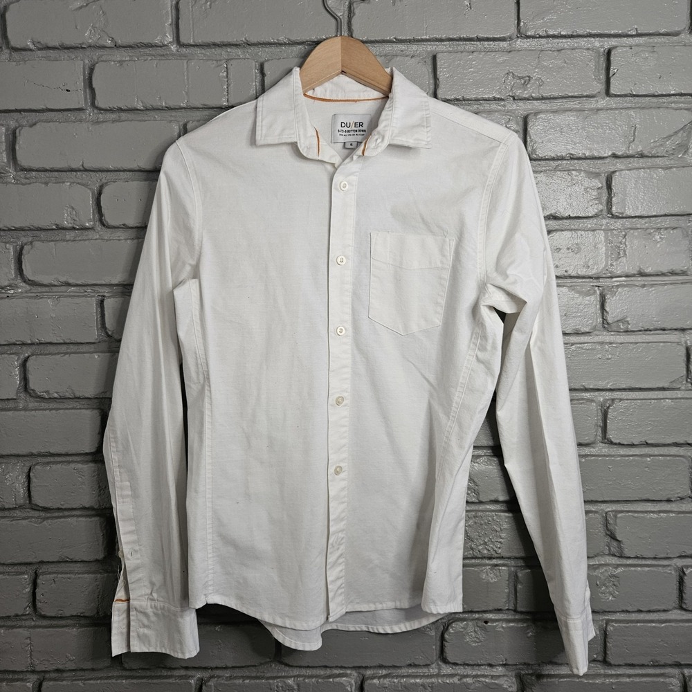 DU/ER Mens Shirt Small White 9-to-9 Button Down Stretch‎ Performance